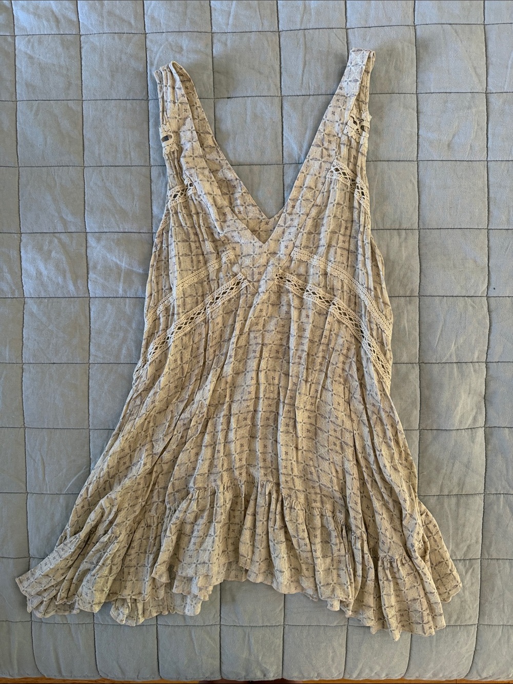 Free People Let It Happen Boho Tunic Mini Slip Dress in Ivory Tea Combo